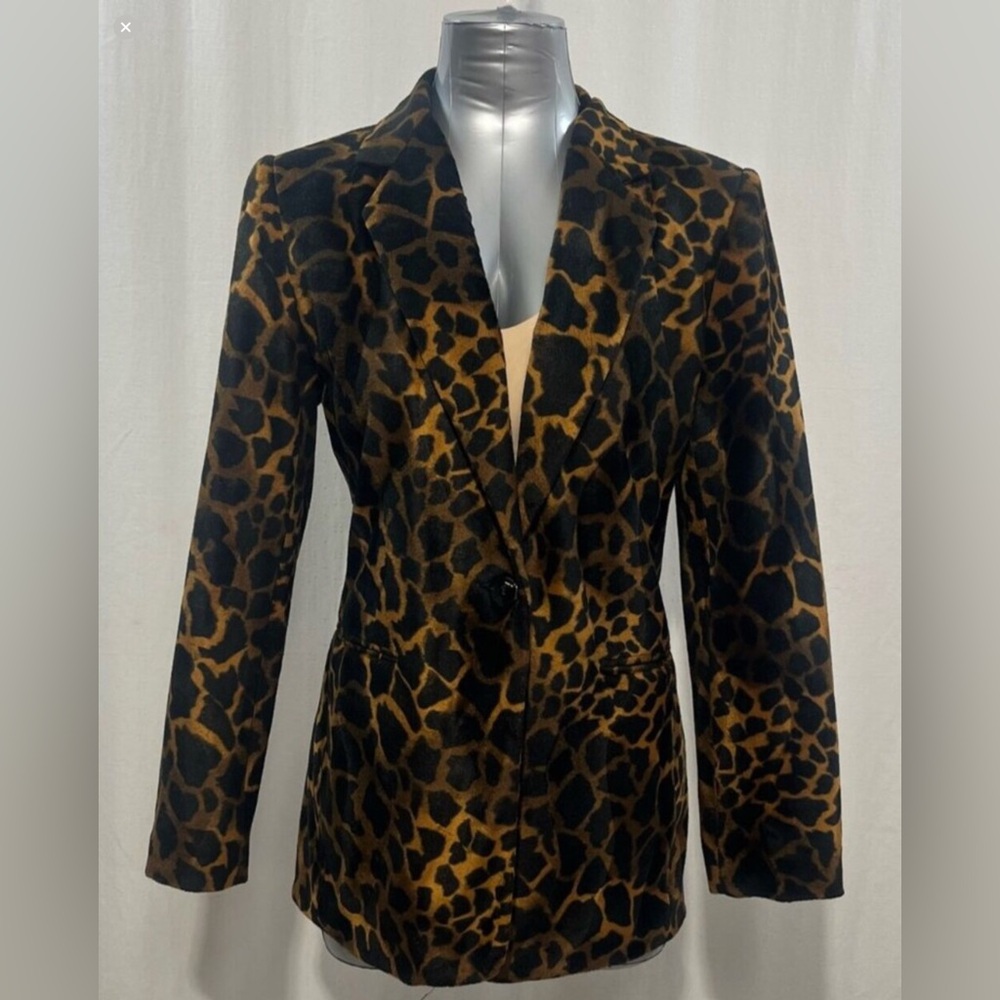 Vintage Harve Benard Leopard Print Faux Fur Blazer Jacket Coat Size 8 animal - Picture 2 of 5